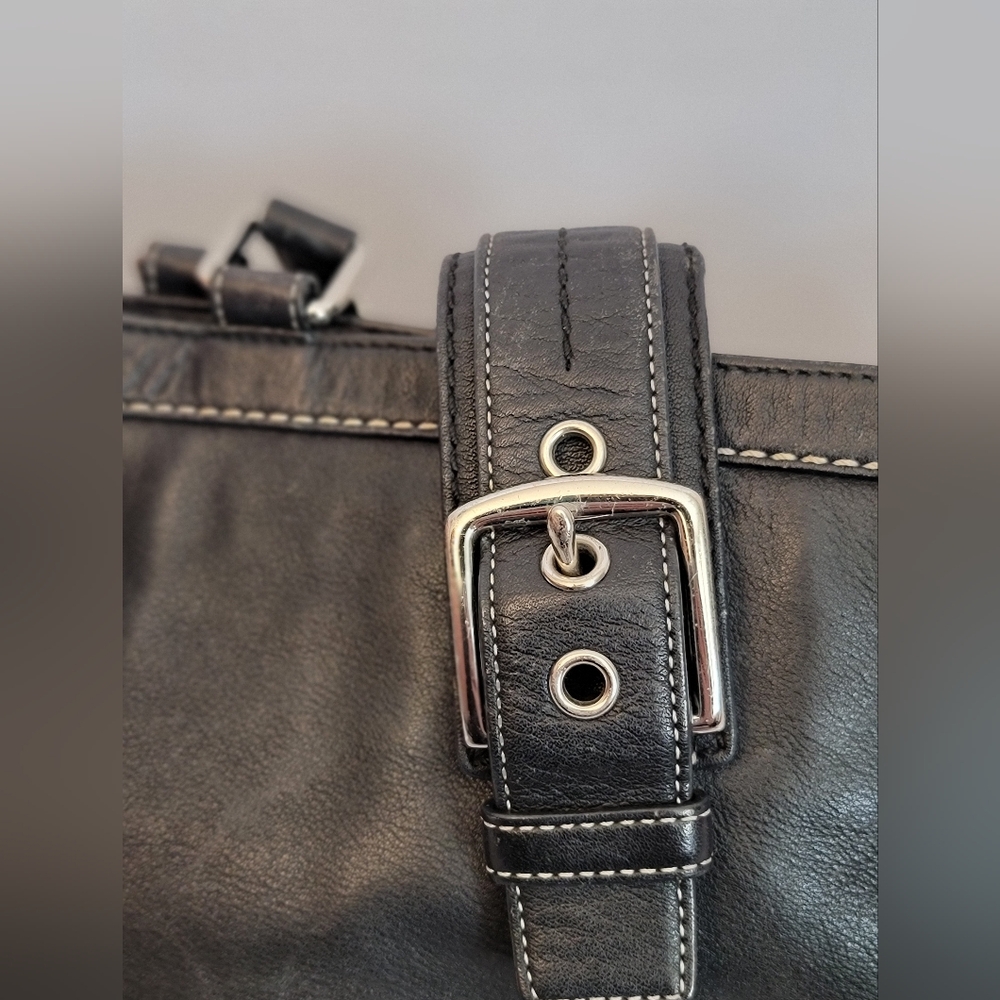 Coach Hamilton Black Leather Tote Bag with Silver Accents - Picture 2 of 11